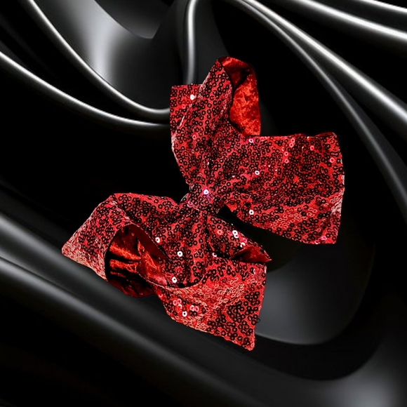 🌲10/$20. New Red Sequin Hair Bow. 7" - Picture 7 of 8